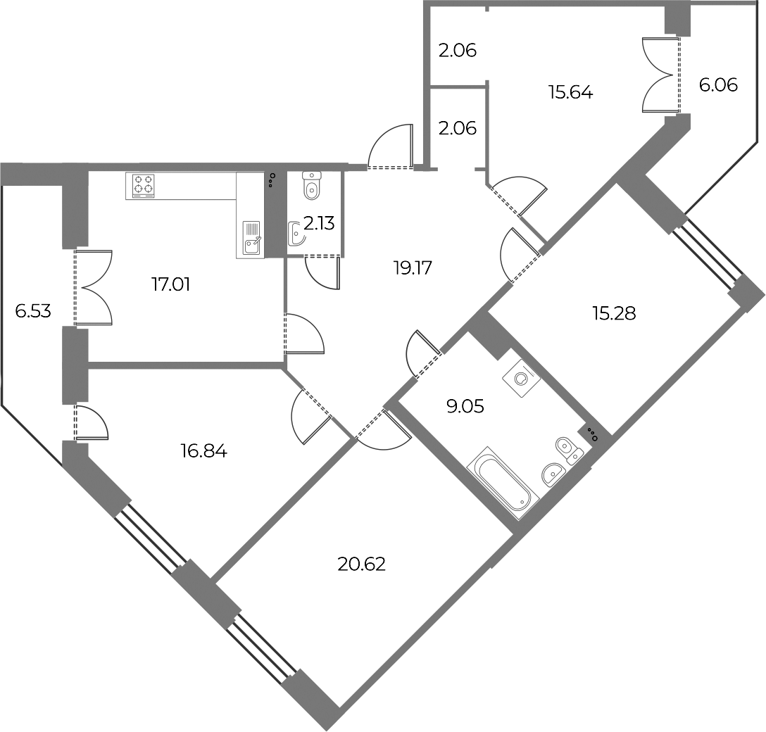 4-комнатная квартира 126.16 м², 9/13 эт., ЖК «Огни Залива»